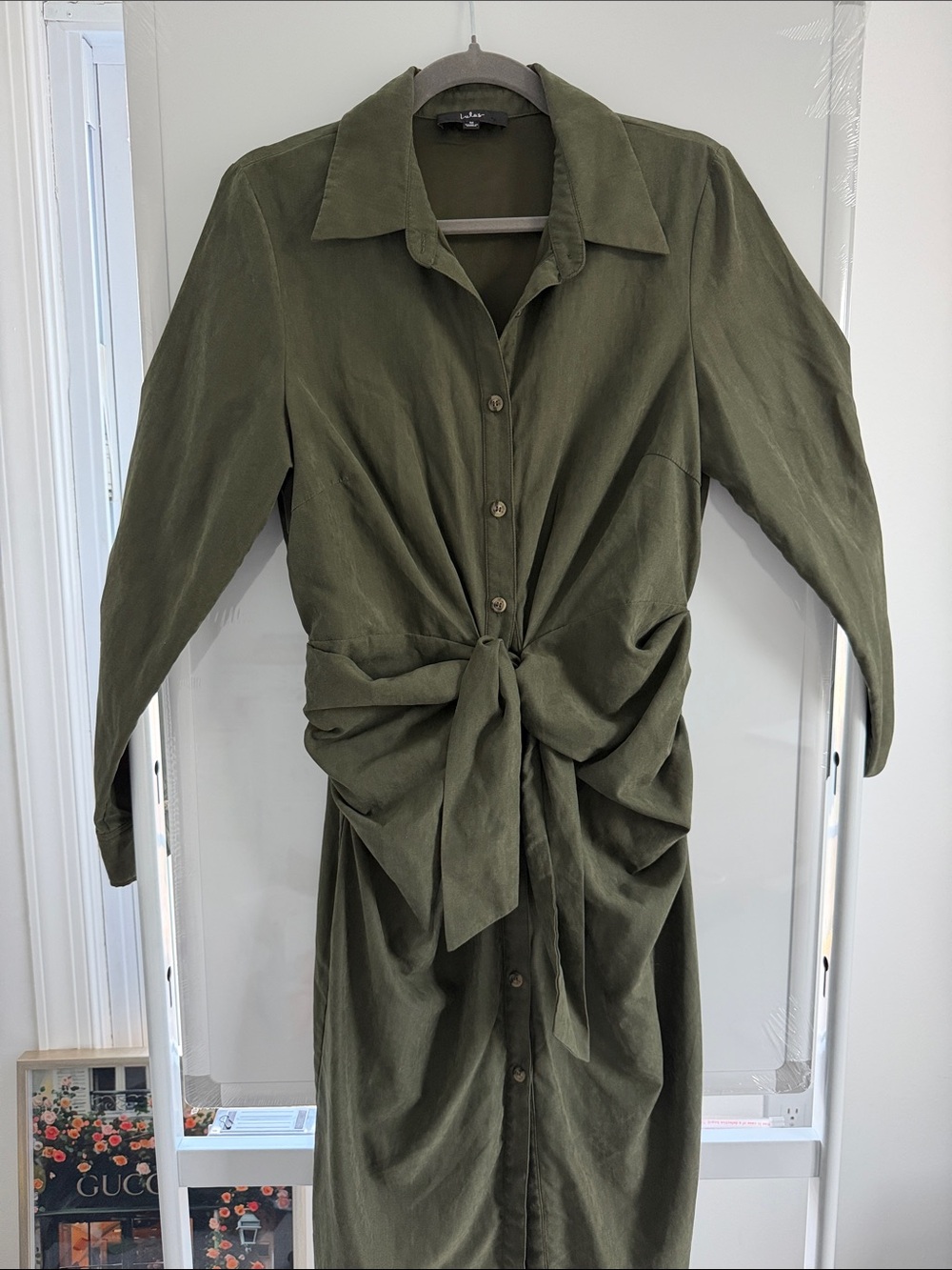 Lulu's Olive Green Collared Shirt Dress